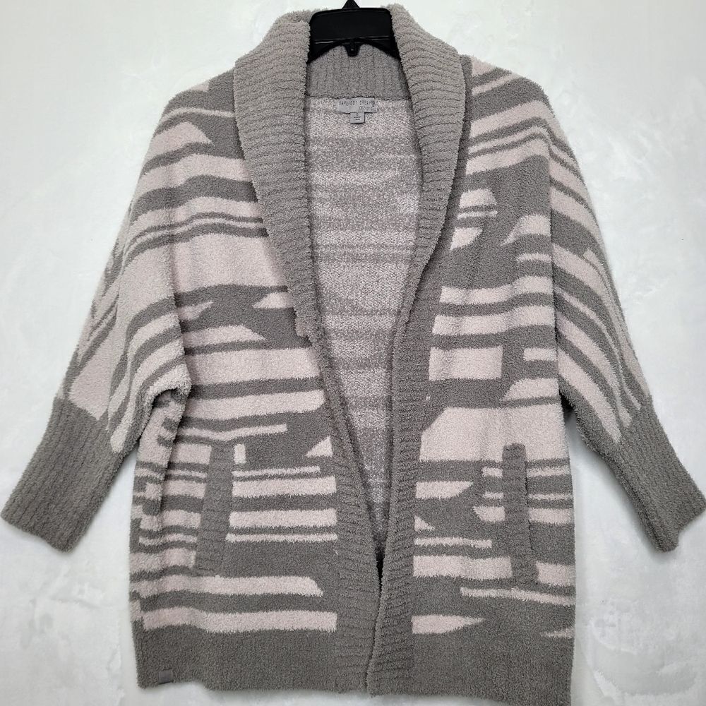 Barefoot Dreams Cozychic Geometric 3/4 Sleeve Oversized Open Cardigan Size Small